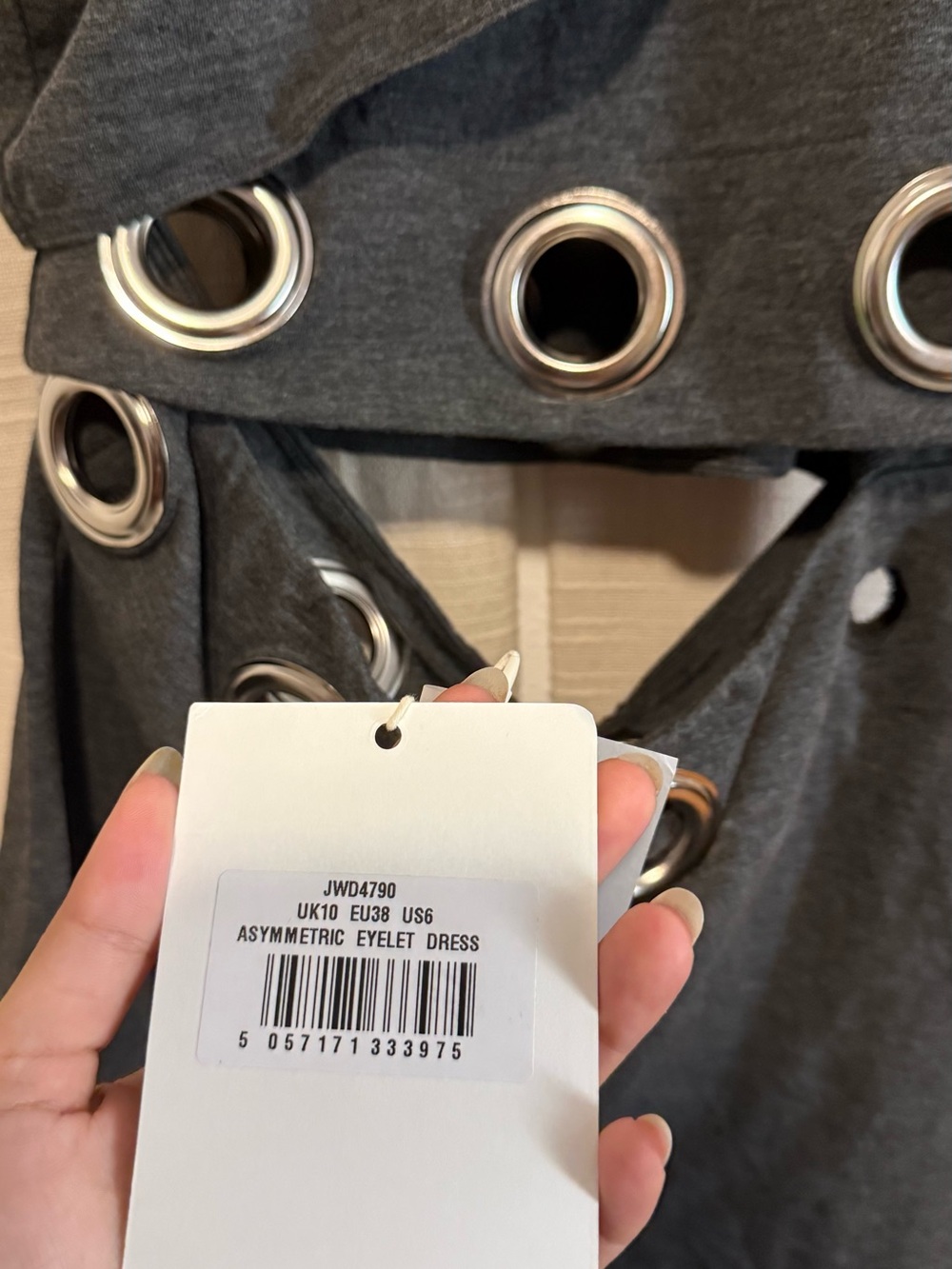 Jaded London Charcoal One-Shoulder Mini Dress with Grommet Cutouts - Picture 3 of 6